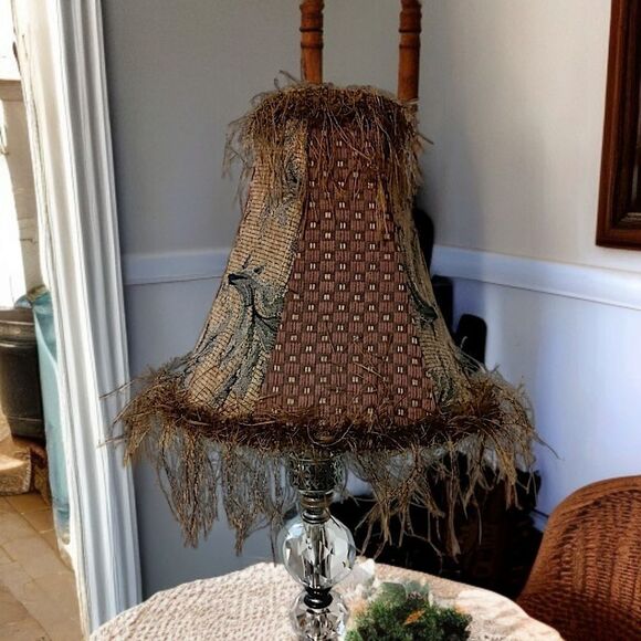 Tapestry Lamp Shade Corn Silk Fringe 9" Light Clip Bell Shaped Victorian Witchy. - Picture 13 of 16
